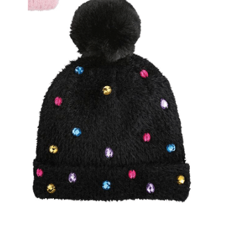 Black Glitzy Beanie for Kids - White Farmhouse Flowers