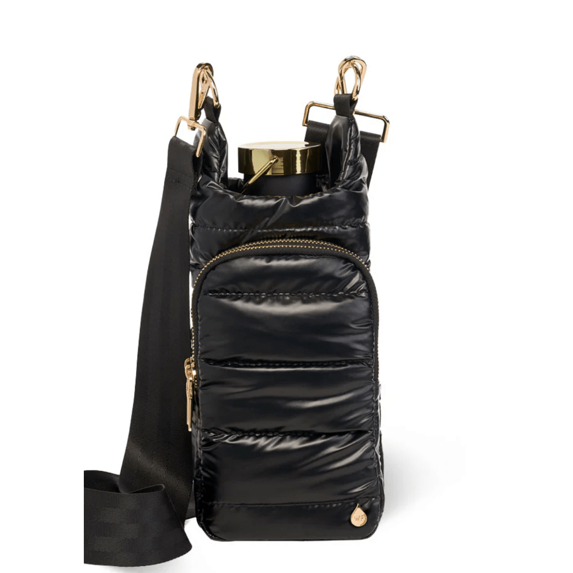 Black Shiny HydroBag with Gold Hardware - White Farmhouse Flowers