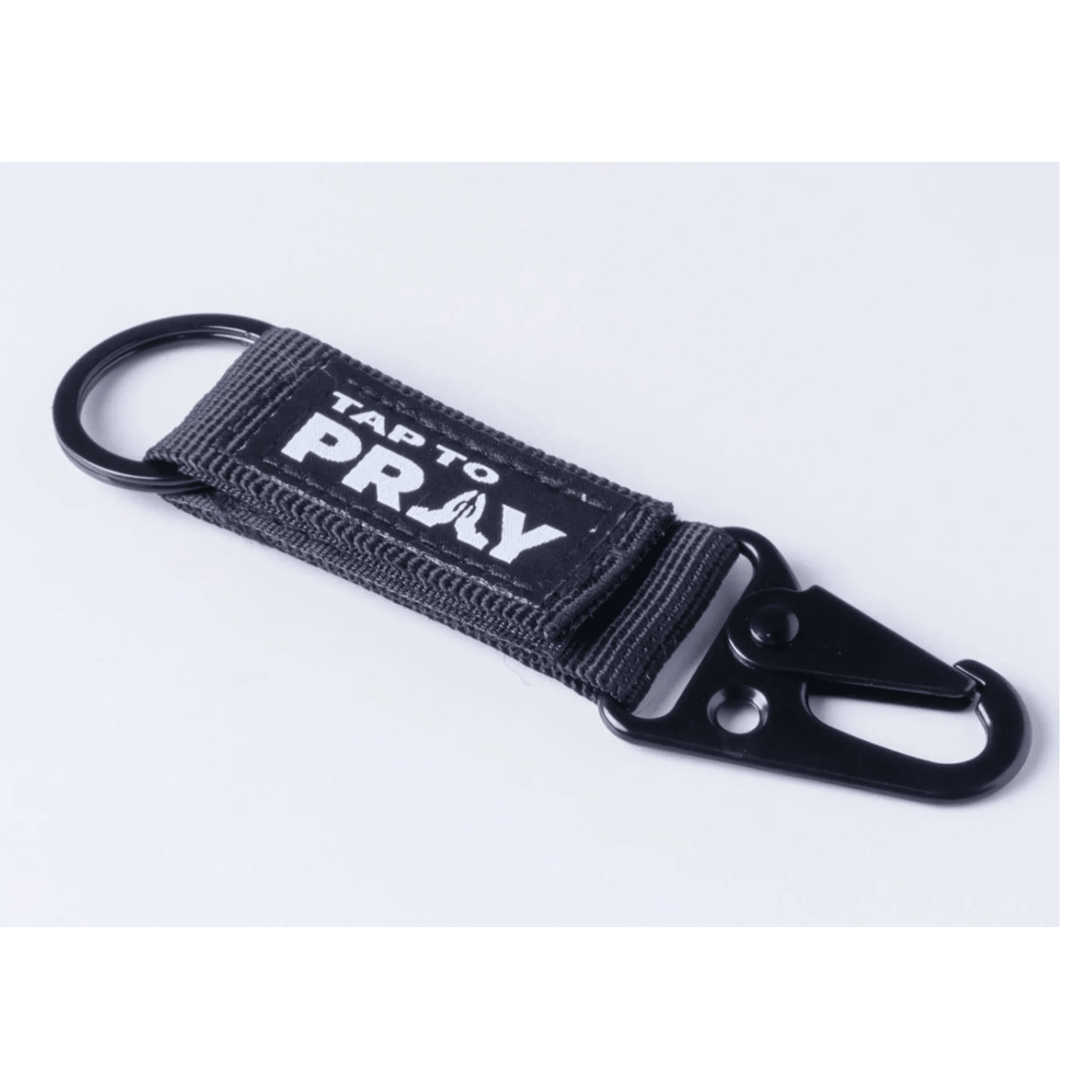 Black Tap To Pray Tactical Carabiner Keychain - White Farmhouse Flowers