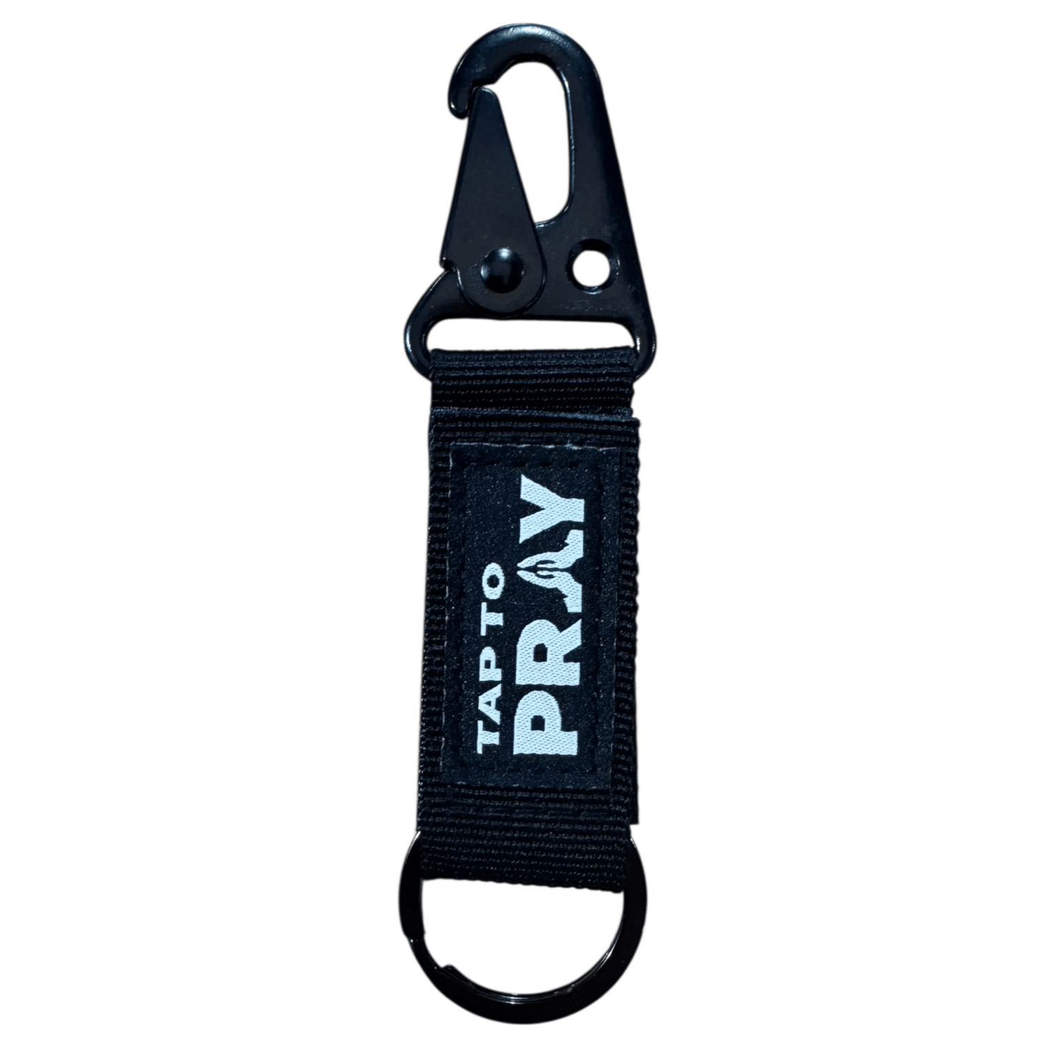 Black Tap To Pray Tactical Carabiner Keychain - White Farmhouse Flowers