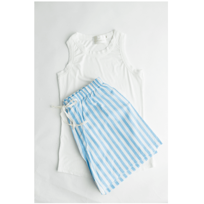 Blue Cabana Short and Tank Set - White Farmhouse Flowers