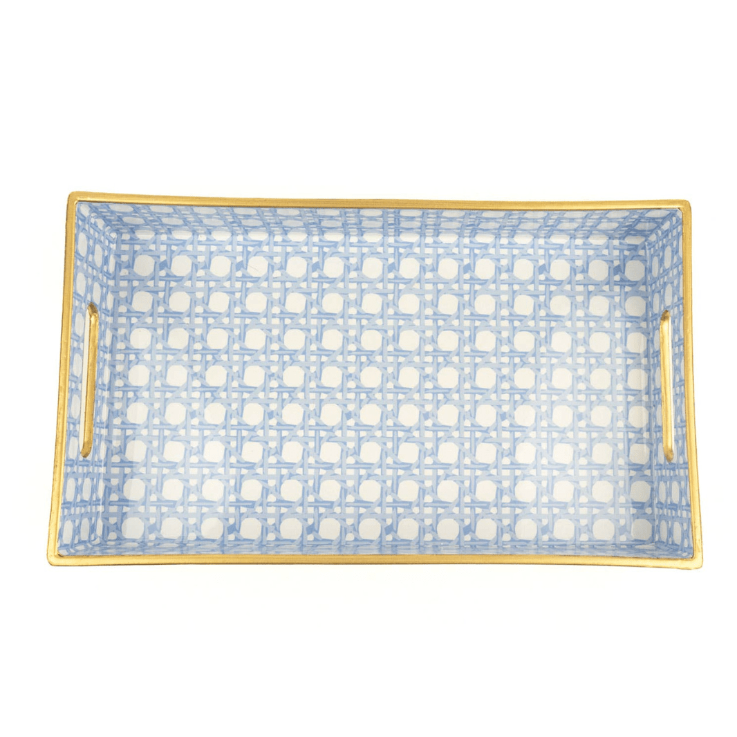 Blue Cane Vanity Tray - White Farmhouse Flowers