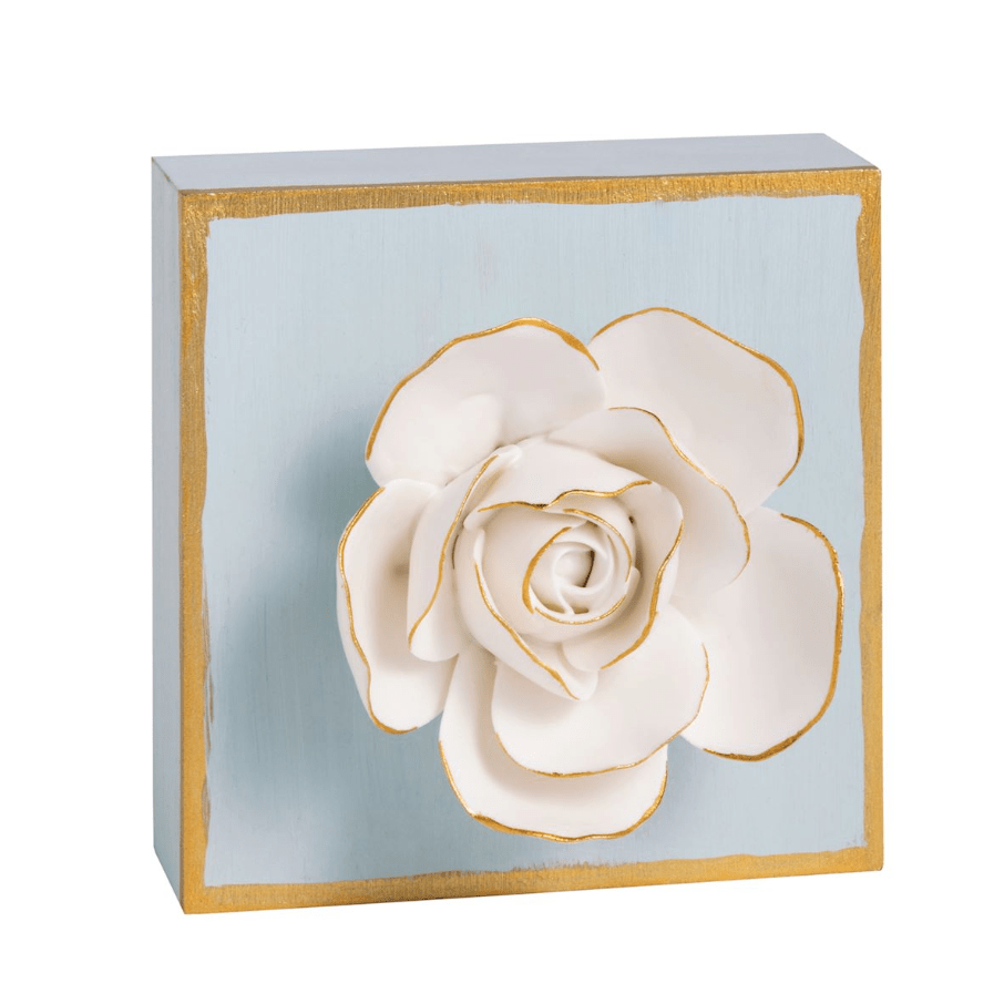 Blue Flower Plaque - White Farmhouse Flowers