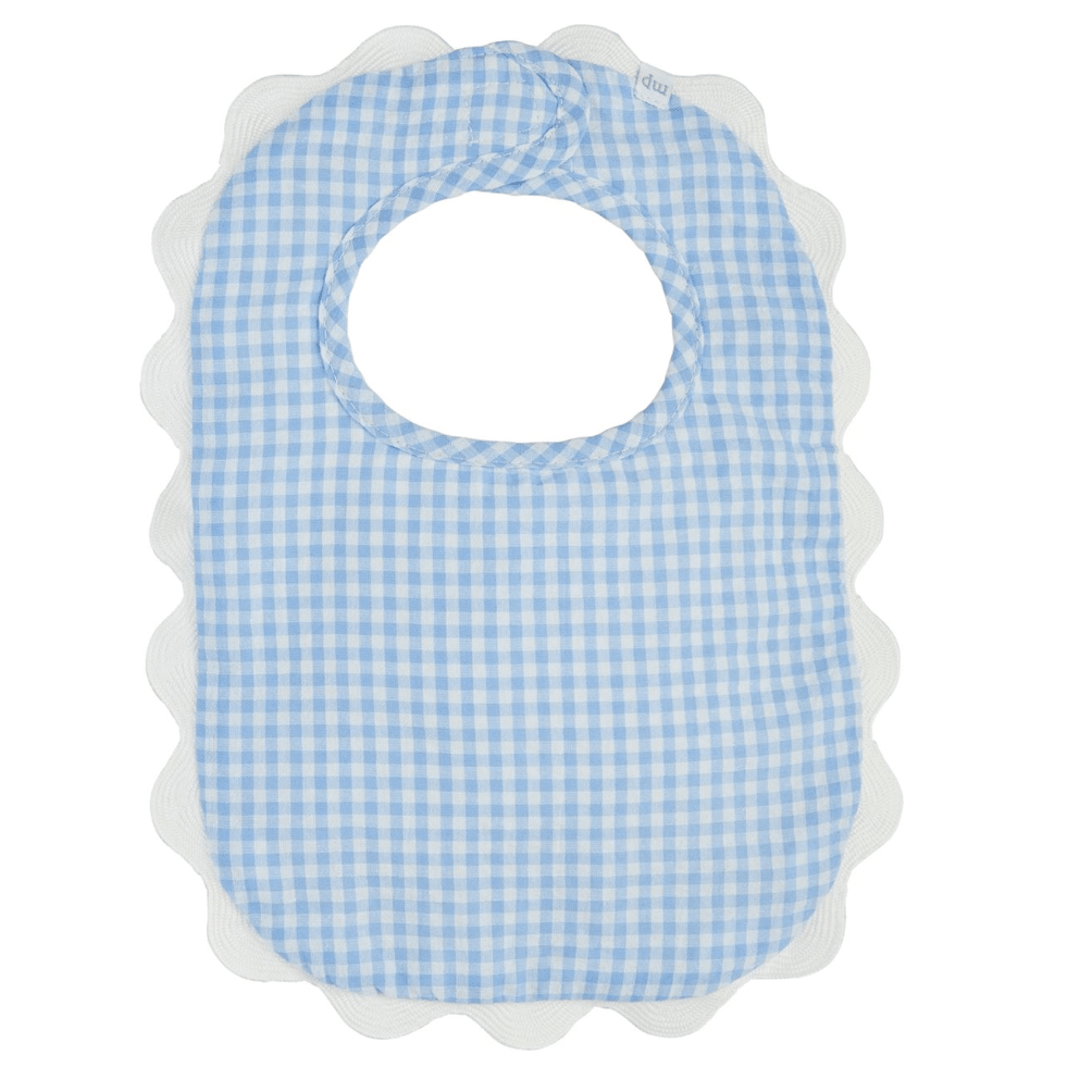 Blue Gingham Scallop Bib - White Farmhouse Flowers