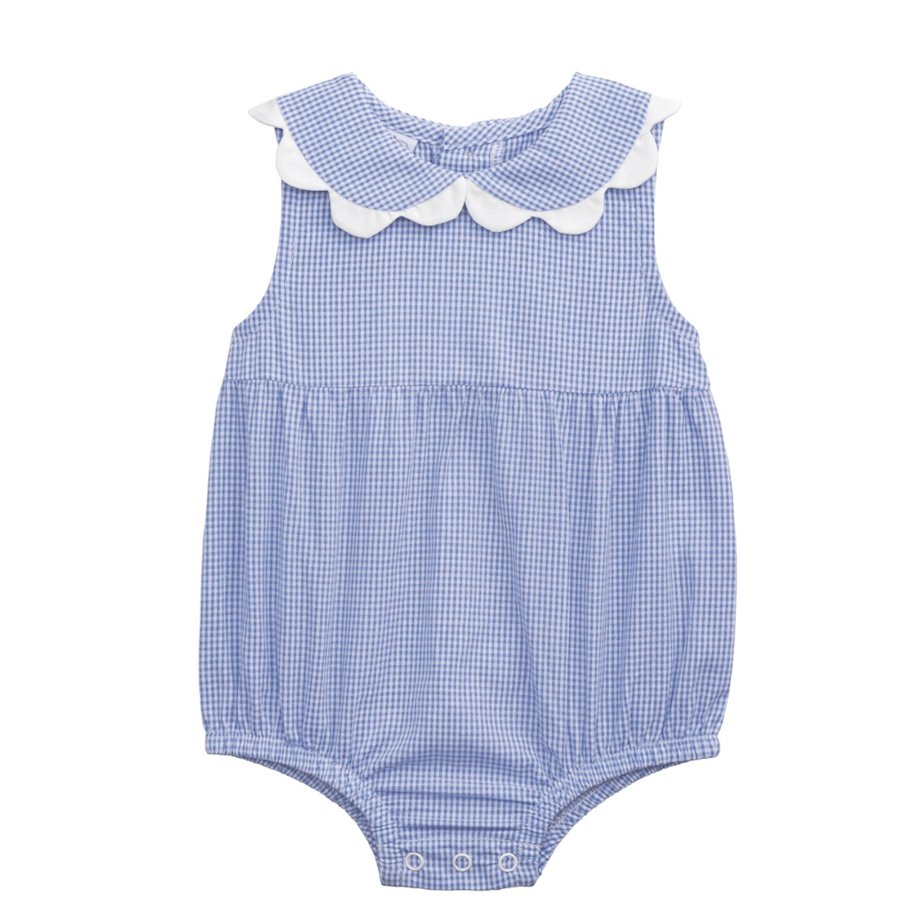 Blue Gingham Scallop Bubble - White Farmhouse Flowers