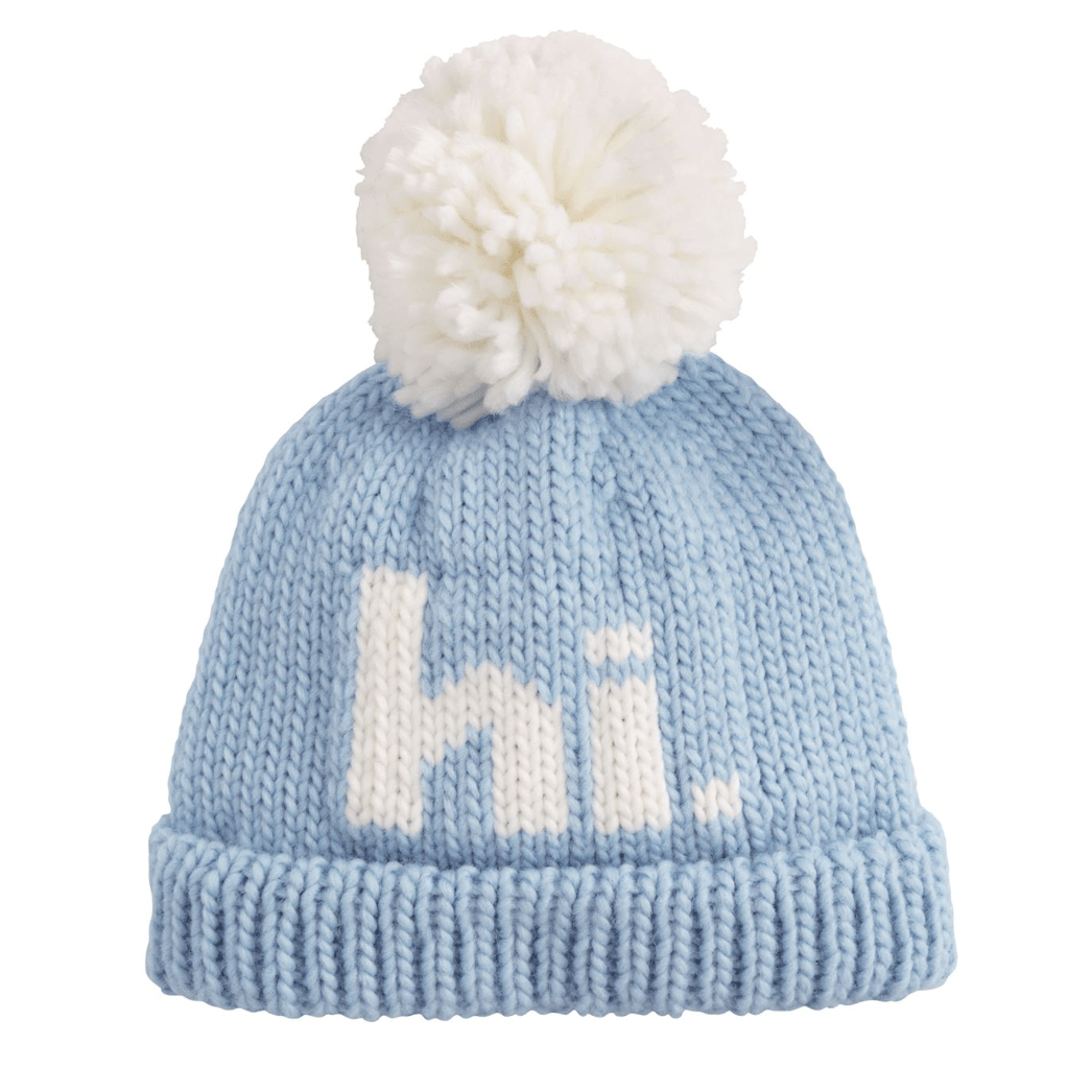 Blue Hi Baby Knit Hat - White Farmhouse Flowers