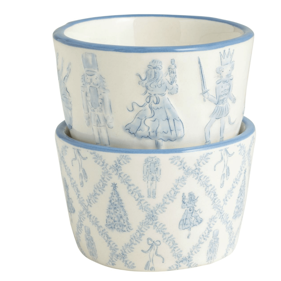 Blue Icon Nutcracker Pattern Tidbit Set - White Farmhouse Flowers