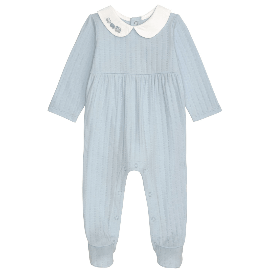Blue Layette Train Sleeper - White Farmhouse Flowers