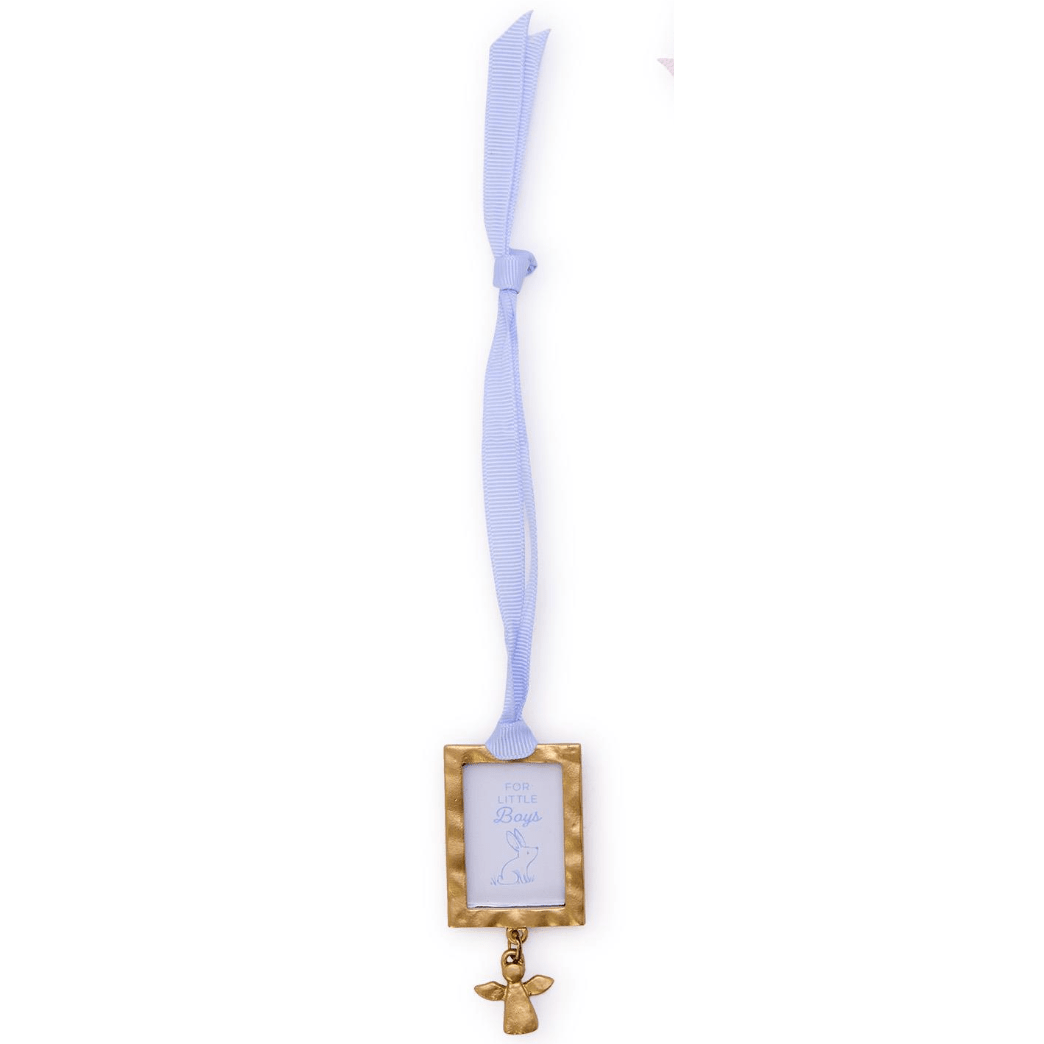 Blue Ornament Photo Frame with Angel Charm - White Farmhouse Flowers