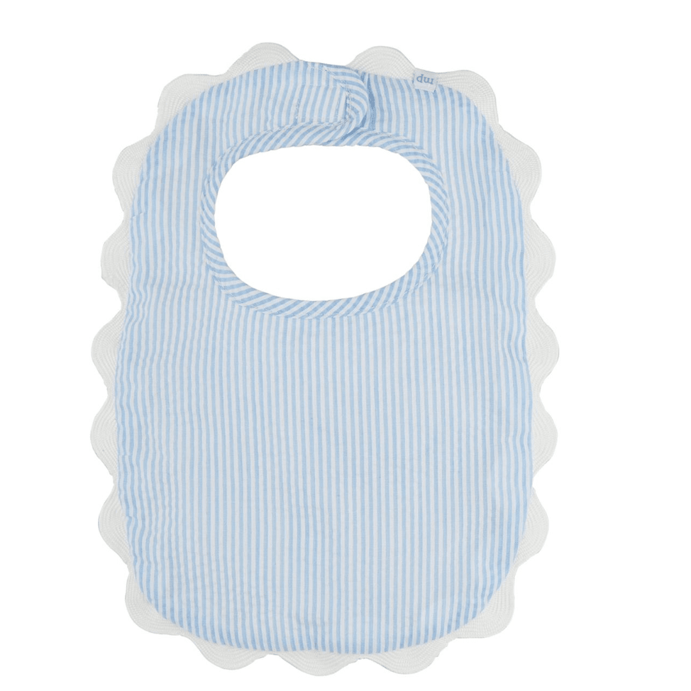 Blue Seersucker Scallop Bib - White Farmhouse Flowers