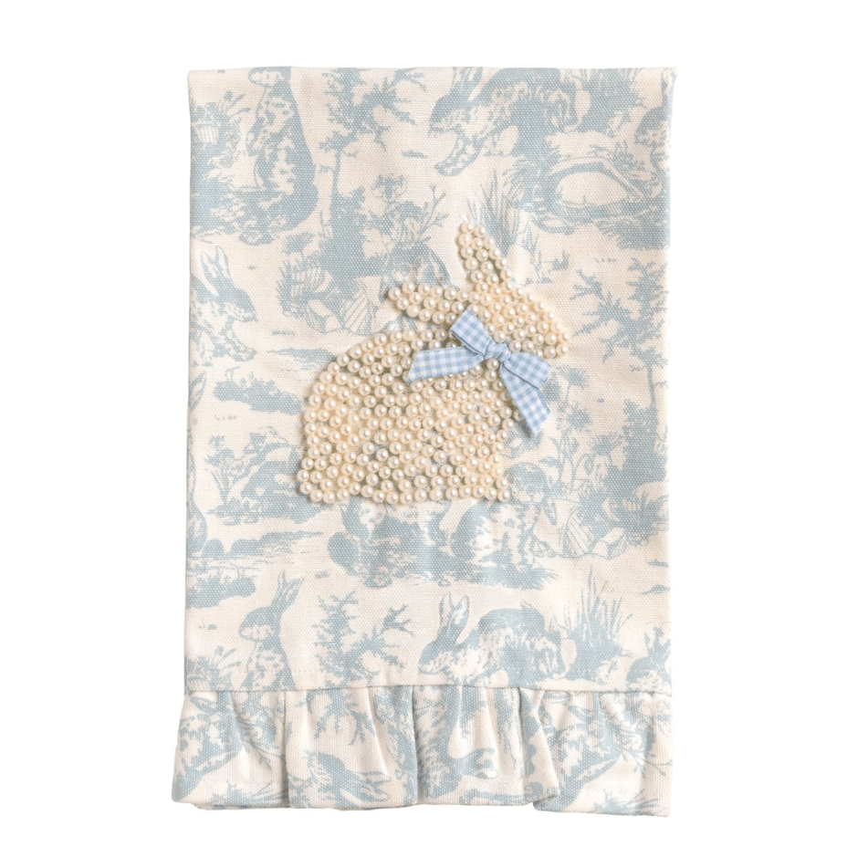 Blue Toile Bunny Pearl Towel - White Farmhouse Flowers