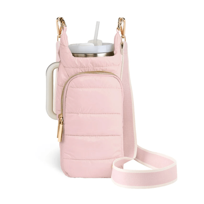 Blush HydroBag Handle with Blush Cream Strap and Gold Hardware - White Farmhouse Flowers