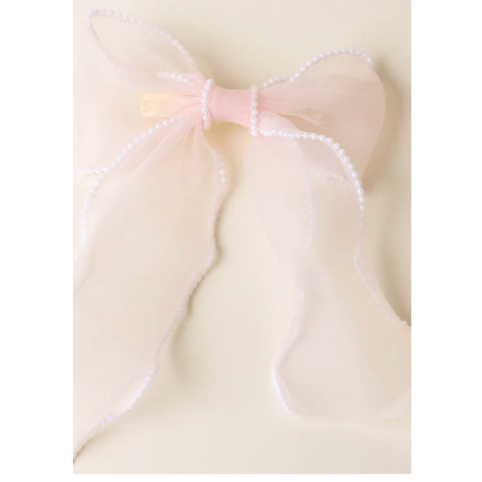 Blush Sheer Pearl Hair Bow - White Farmhouse Flowers