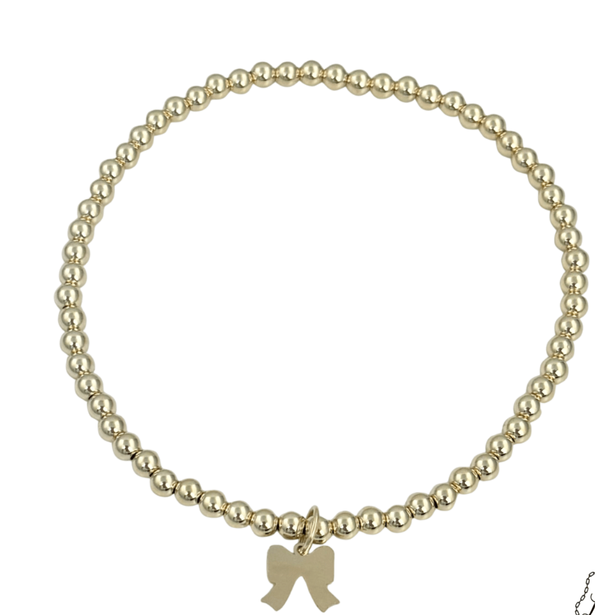 Bow Charm with Gold - 3mm Gold Filled Bracelet - White Farmhouse Flowers