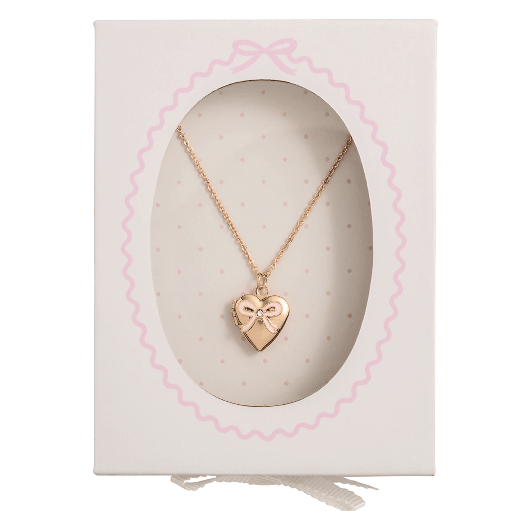 Bow Locket Necklace - White Farmhouse Flowers