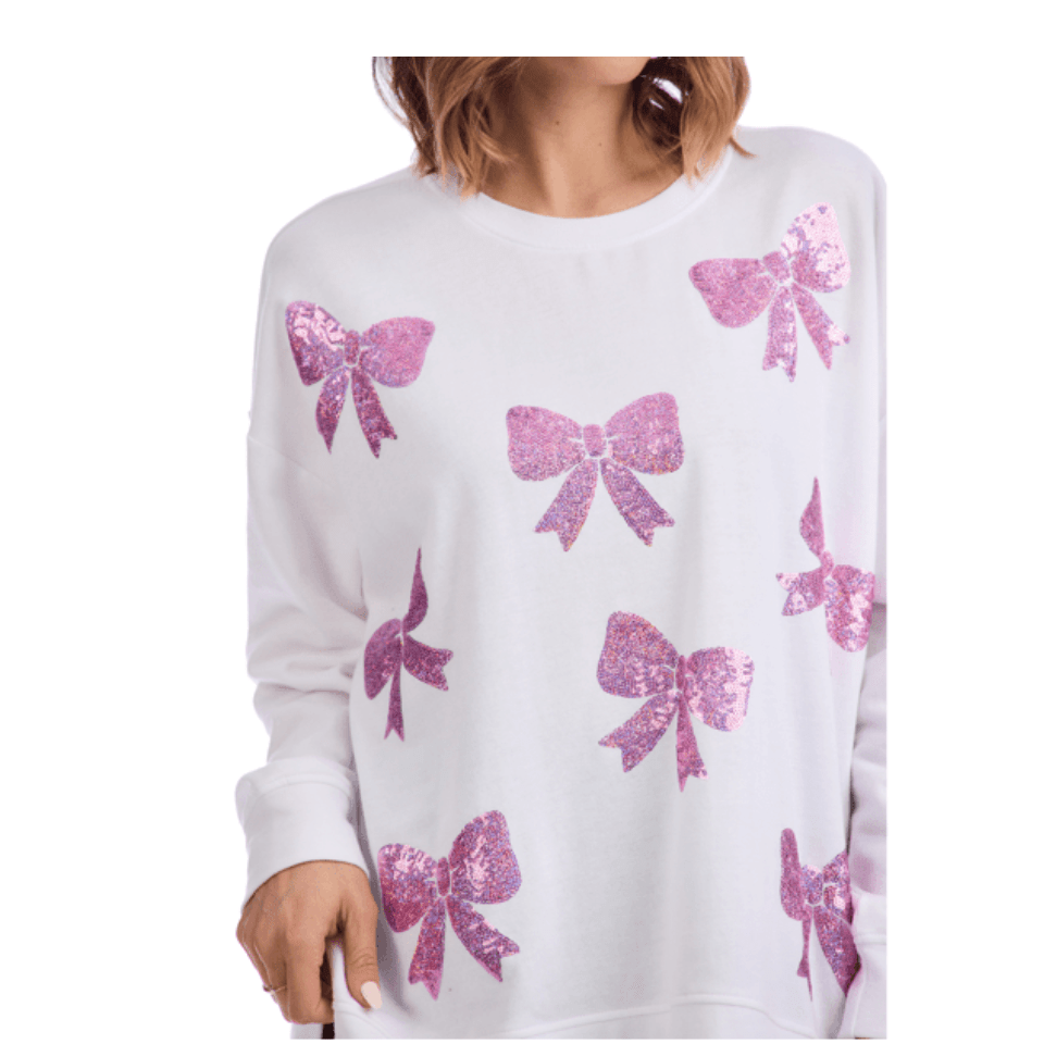 Bow Sparkle Sweatshirt - White Farmhouse Flowers