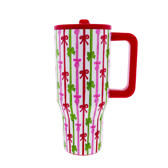 Bow-tiful Christmas 30 Oz. Tumbler With Flip Straw - White Farmhouse Flowers