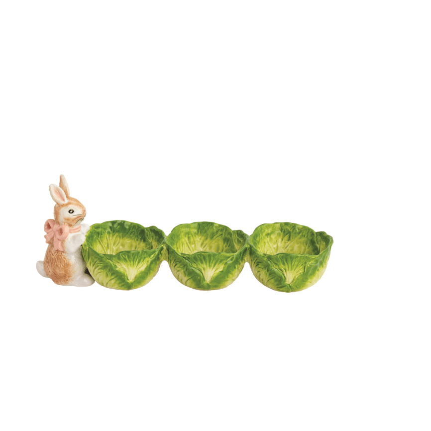 Bunny Cabbage Triple Dish - White Farmhouse Flowers