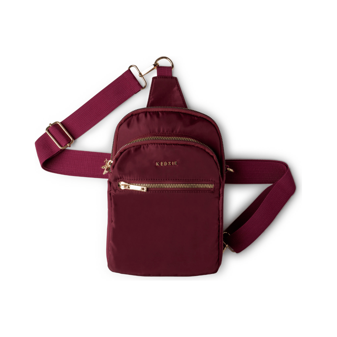 Burgundy Kedzie Roundtrip Convertible Sling Bag - White Farmhouse Flowers