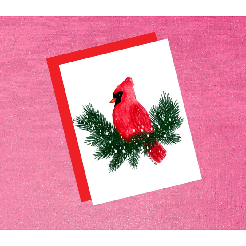 Cardinal Holiday Greeting Card | Hand-Painted Watercolor Christmas Card
