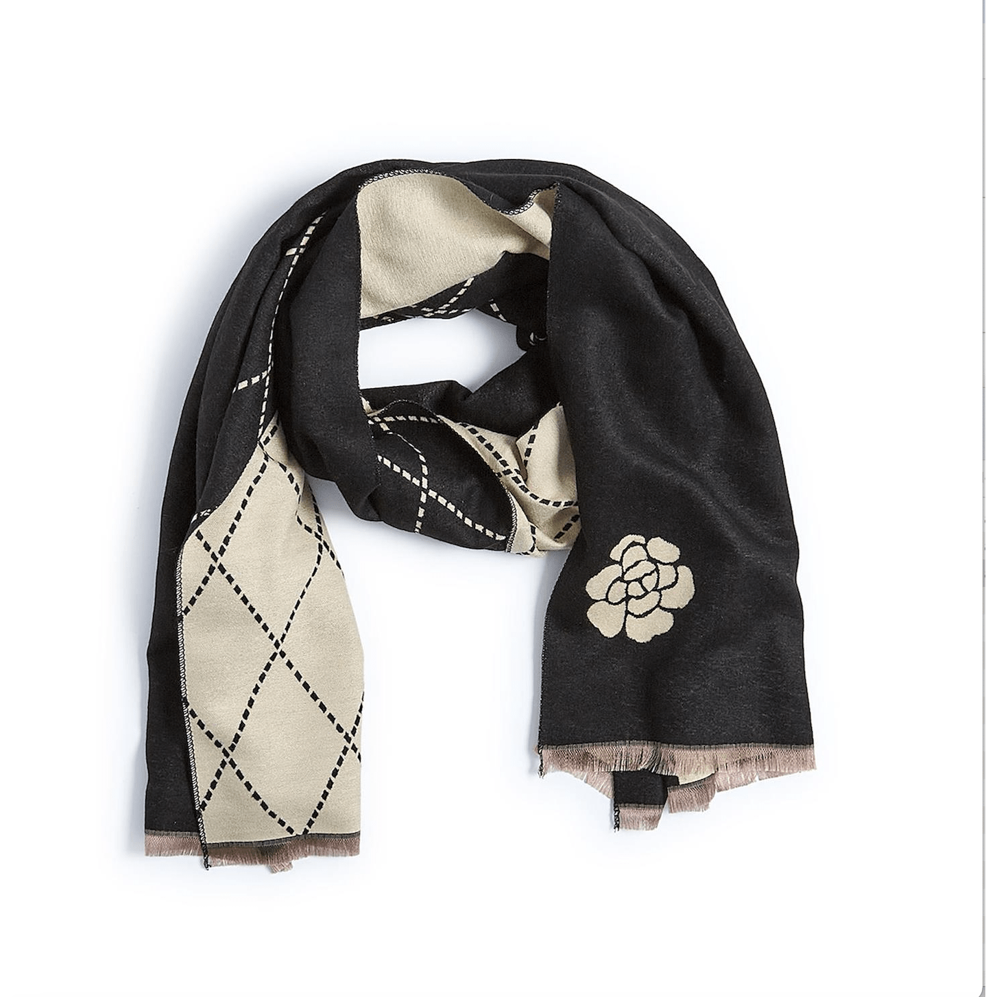 Camelia Reversible Scarf - White Farmhouse Flowers