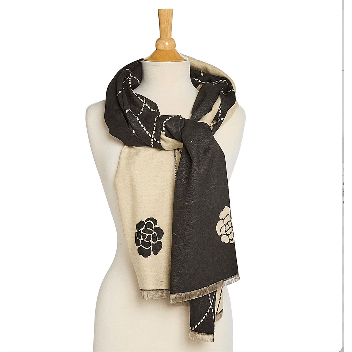 Camelia Reversible Scarf - White Farmhouse Flowers