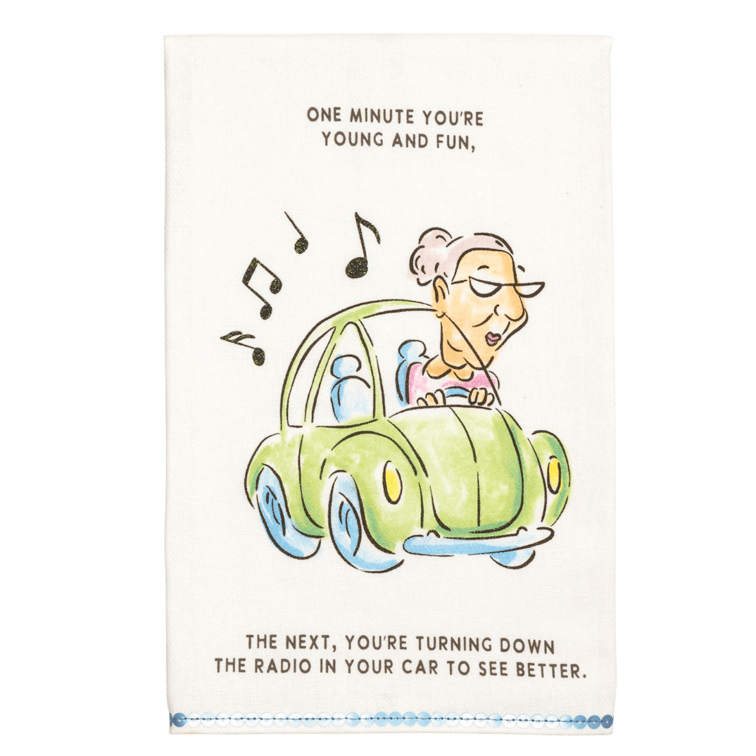 Car Glitter Birthday Towel - White Farmhouse Flowers