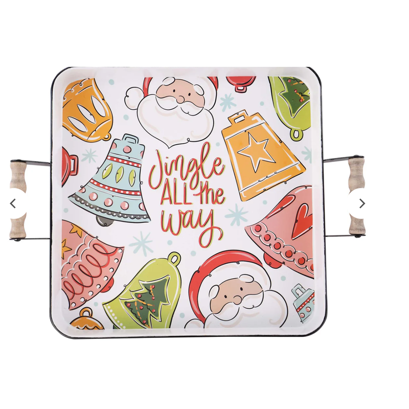 Christmas-themed blanket with Santa Claus and festive elements on a white background