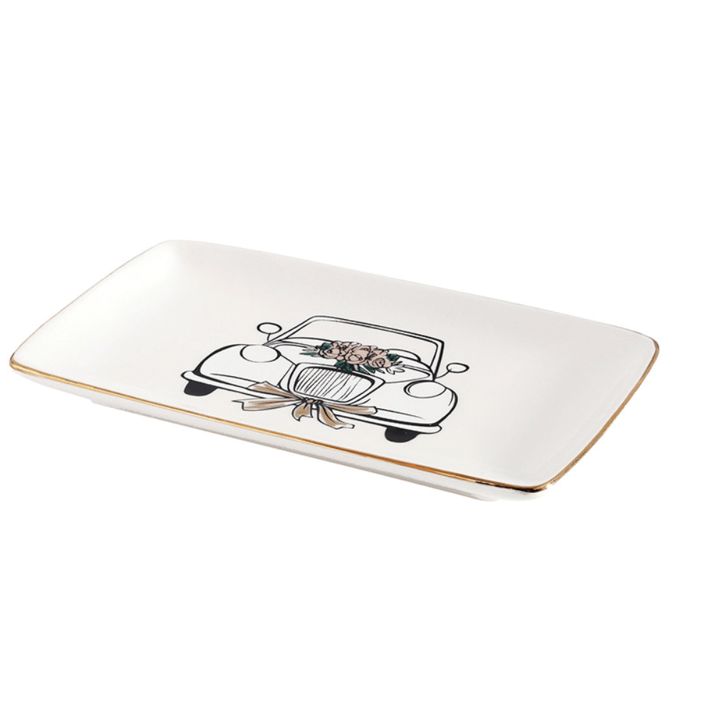 Ceramic Trinket Tray - Wedding Car - White Farmhouse Flowers
