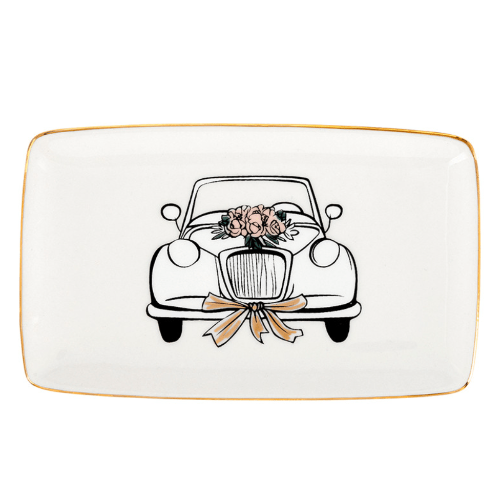 Ceramic Trinket Tray - Wedding Car - White Farmhouse Flowers