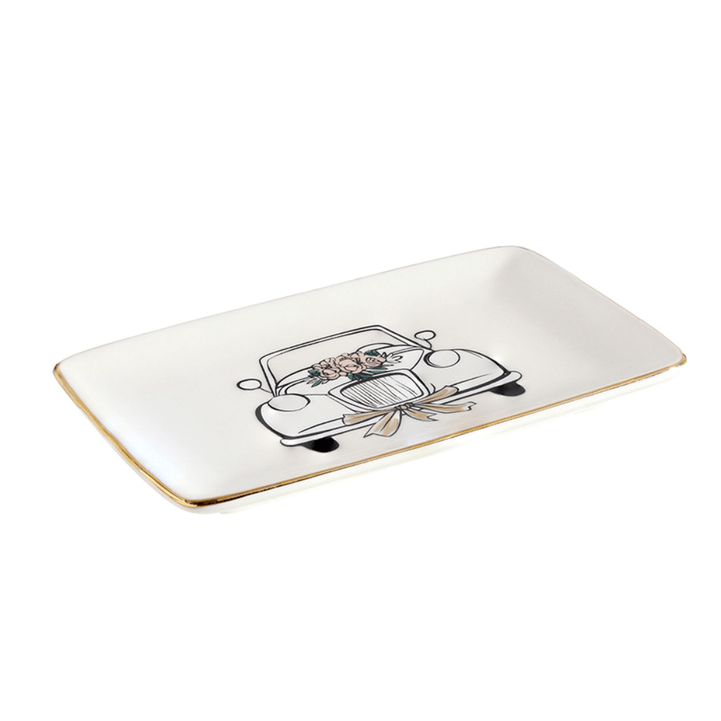 Ceramic Trinket Tray - Wedding Car - White Farmhouse Flowers