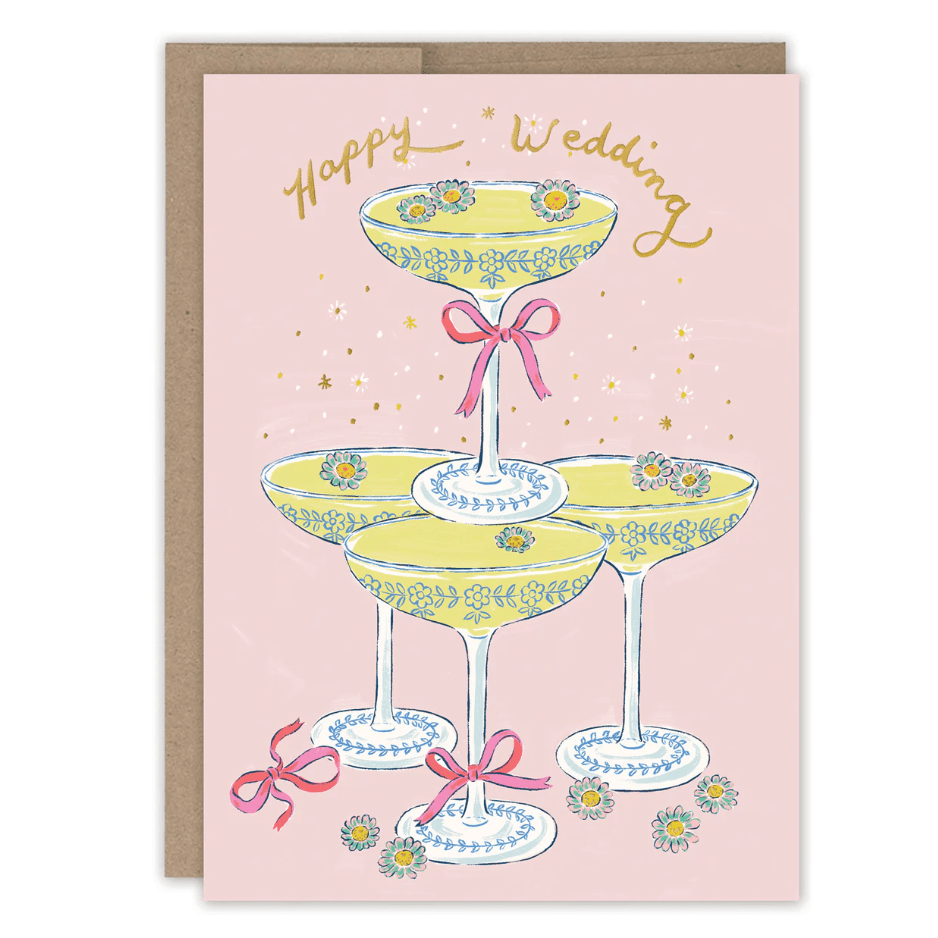 Champagne Tower Happy Wedding Card ET004 - White Farmhouse Flowers