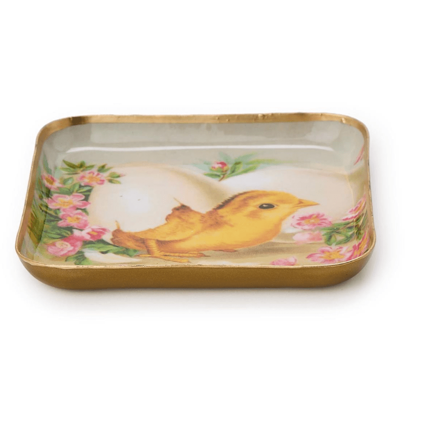 Chick and Egg Metal Tray - White Farmhouse Flowers