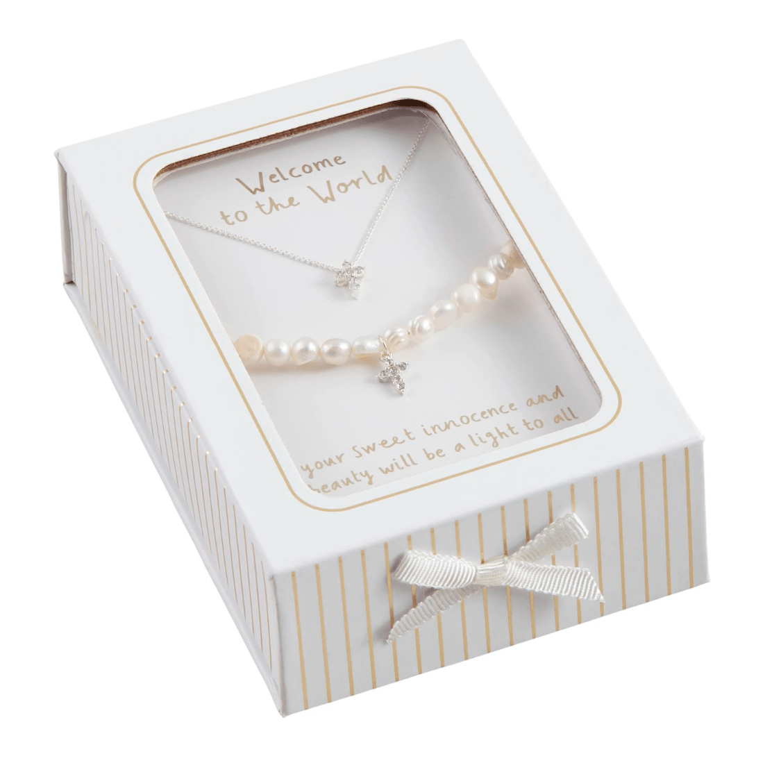 Childs Cross Jewelry Set - White Farmhouse Flowers