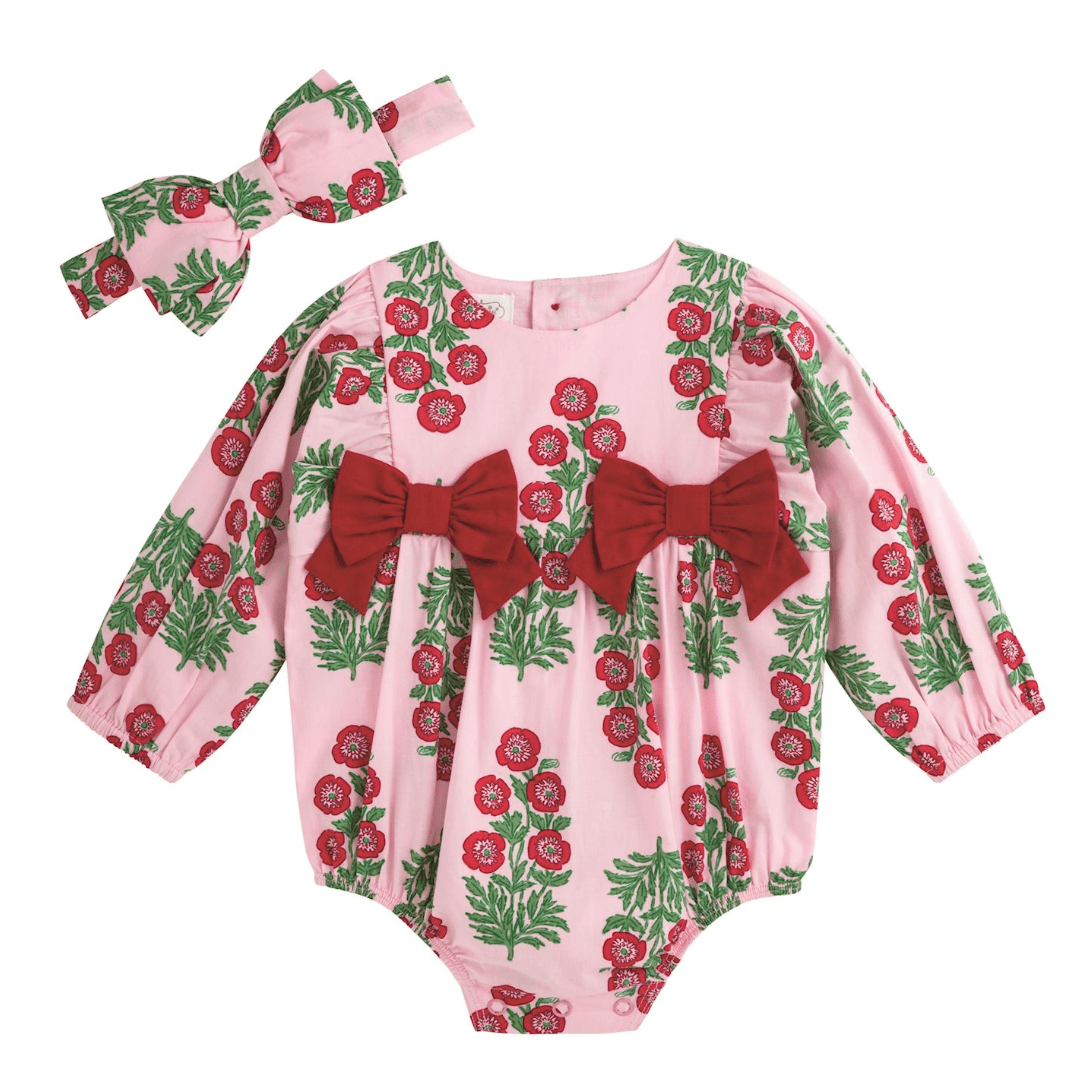 Christmas Block-Print Bubble & Headband Set - White Farmhouse Flowers