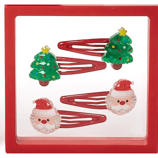 Christmas Hair Clips in Gift Box - White Farmhouse Flowers