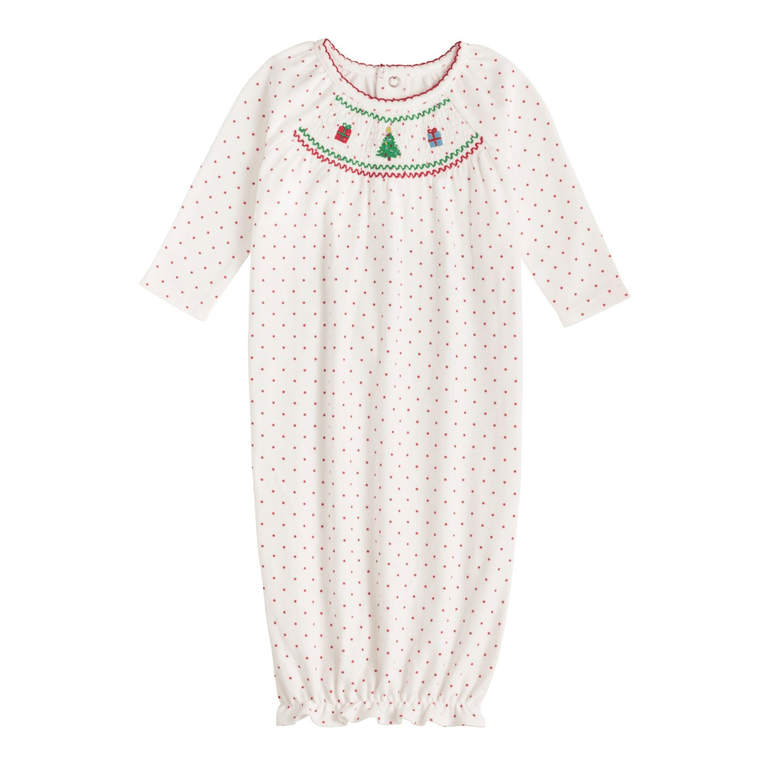 Christmas Smocked Gown - White Farmhouse Flowers