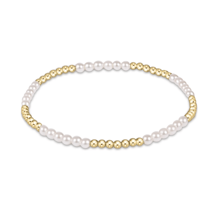 Classic Blissful Pattern 2.5mm Bead Bracelet - 3mm Pearl - White Farmhouse Flowers
