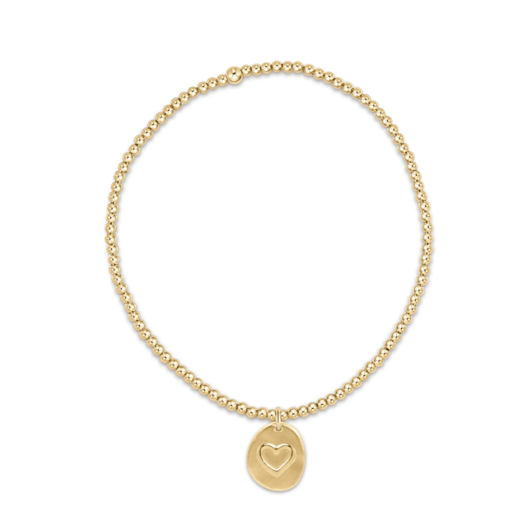 Classic gold 2mm Bead Bracelet - Inspire Love Small Gold Charm - White Farmhouse Flowers