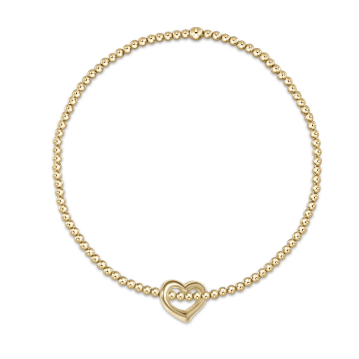 Classic Gold 2mm Bead Bracelet - Love Small Gold Charm - White Farmhouse Flowers