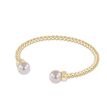 Classic Gold 3mm Bead Cuff - Pearl - White Farmhouse Flowers