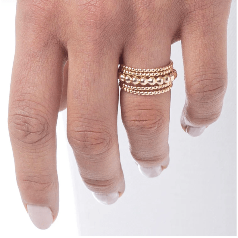 Classic Gold 3mm Bead Ring - White Farmhouse Flowers