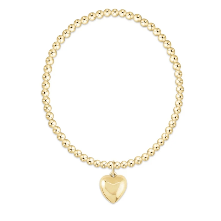 Classic Gold 3mm Bracelet - Love Plush Gold Charm - White Farmhouse Flowers