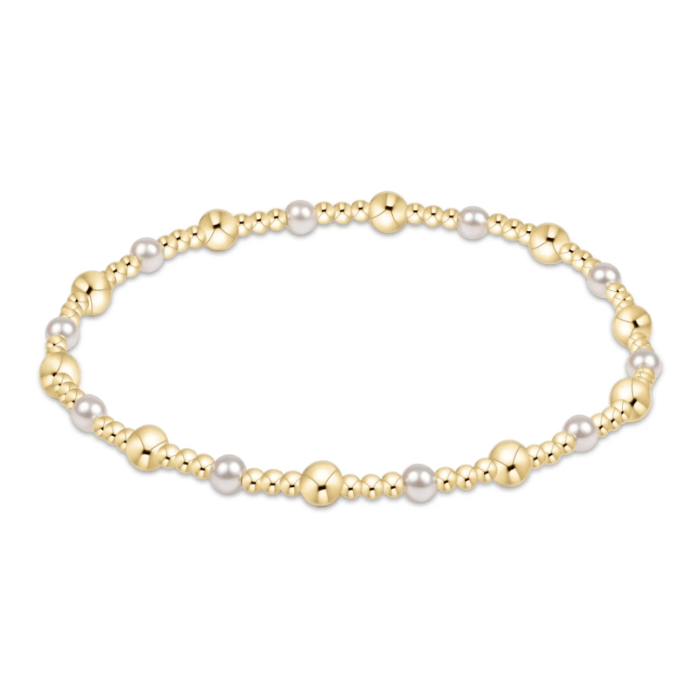Classic Gold Sincerity Pattern 4mm Bead Bracelet - Pearl - White Farmhouse Flowers