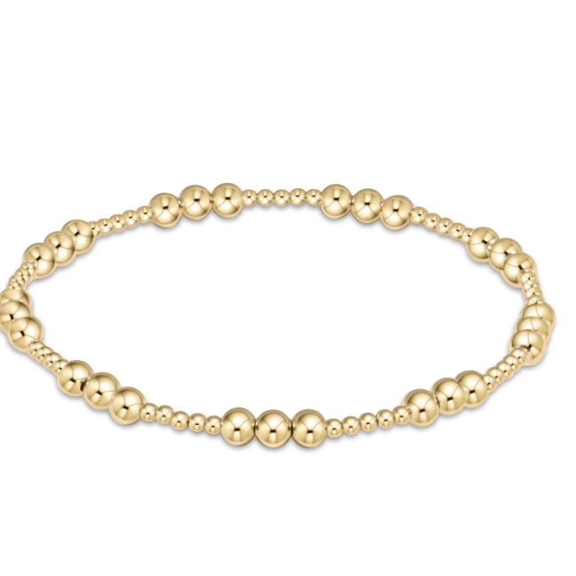 Classic Joy Pattern 4mm Bead Bracelet - Gold - White Farmhouse Flowers