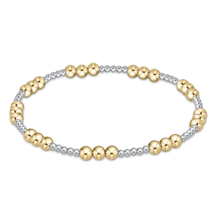 Classic Joy Pattern 4mm Bead Bracelet - Mixed Metal - White Farmhouse Flowers