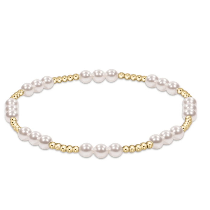 Classic Joy pattern 4mm Bead Bracelet - Pearl - White Farmhouse Flowers