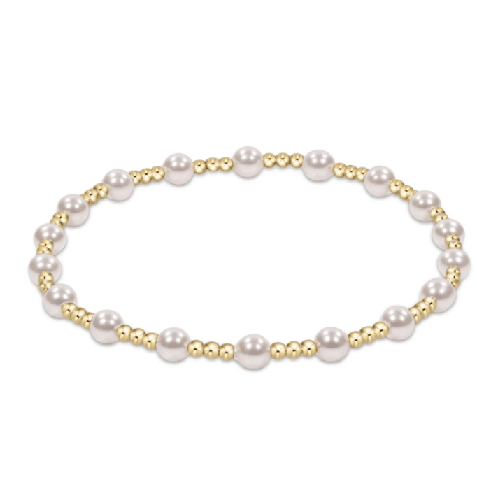 Classic Sincerity Pattern 4mm Bead Bracelet - Pearl - White Farmhouse Flowers