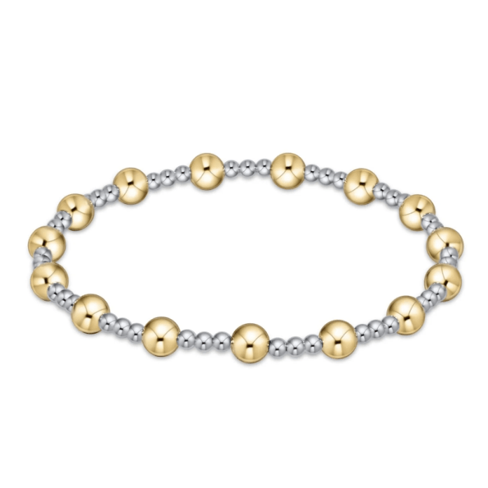 Classic Sincerity Pattern 5mm Bead Bracelet - Mixed Metal - White Farmhouse Flowers