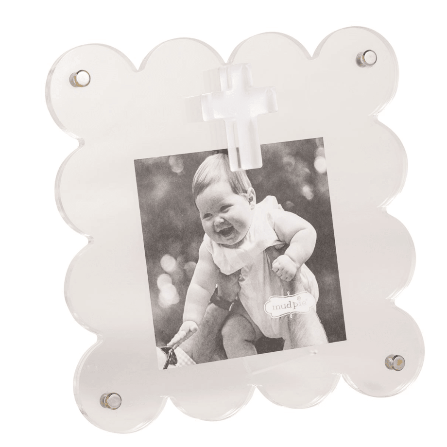 Clear Acrylic Cross Frame - White Farmhouse Flowers